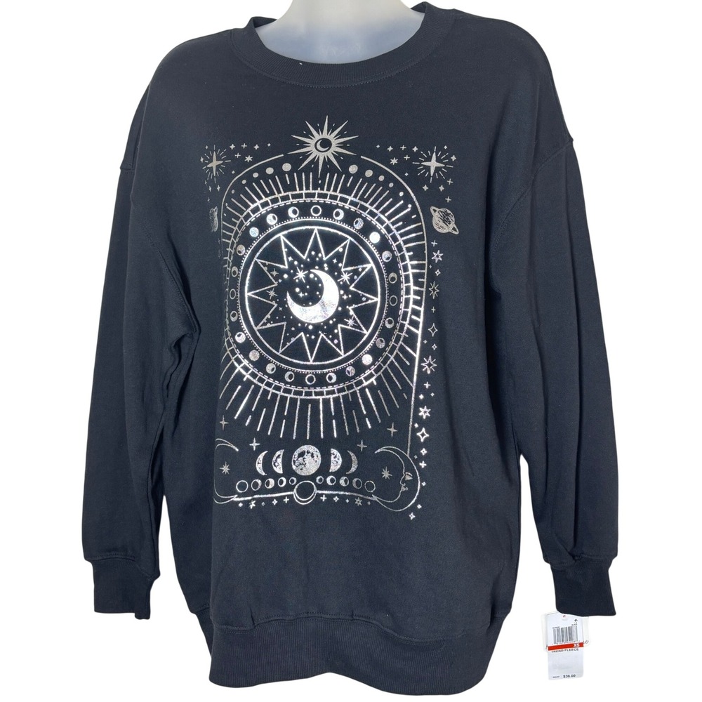 Rebellious One Womens XS Celestial Metallic Crewneck Sweatshirt oversized boho